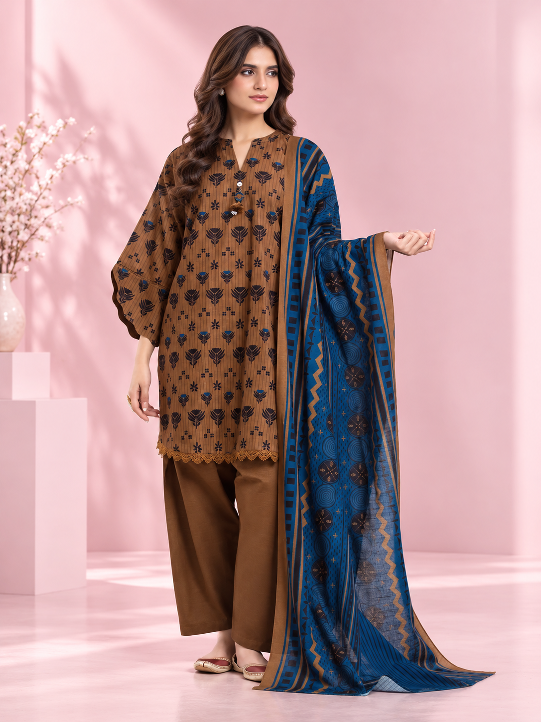 Printed khaddar suit