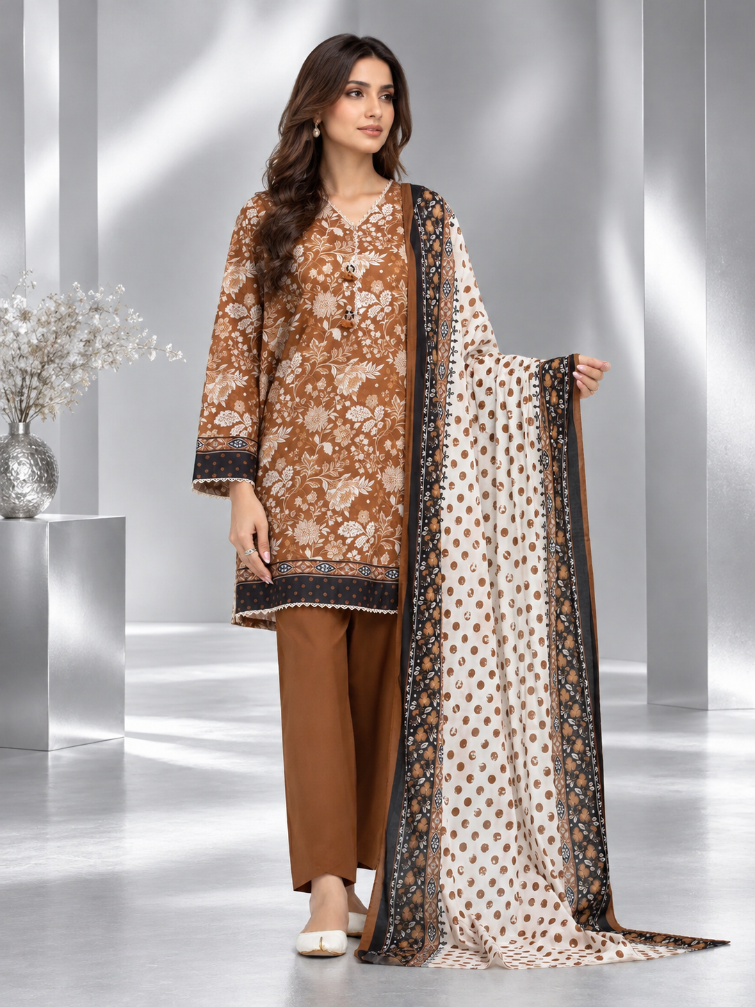 Printed khaddar suit