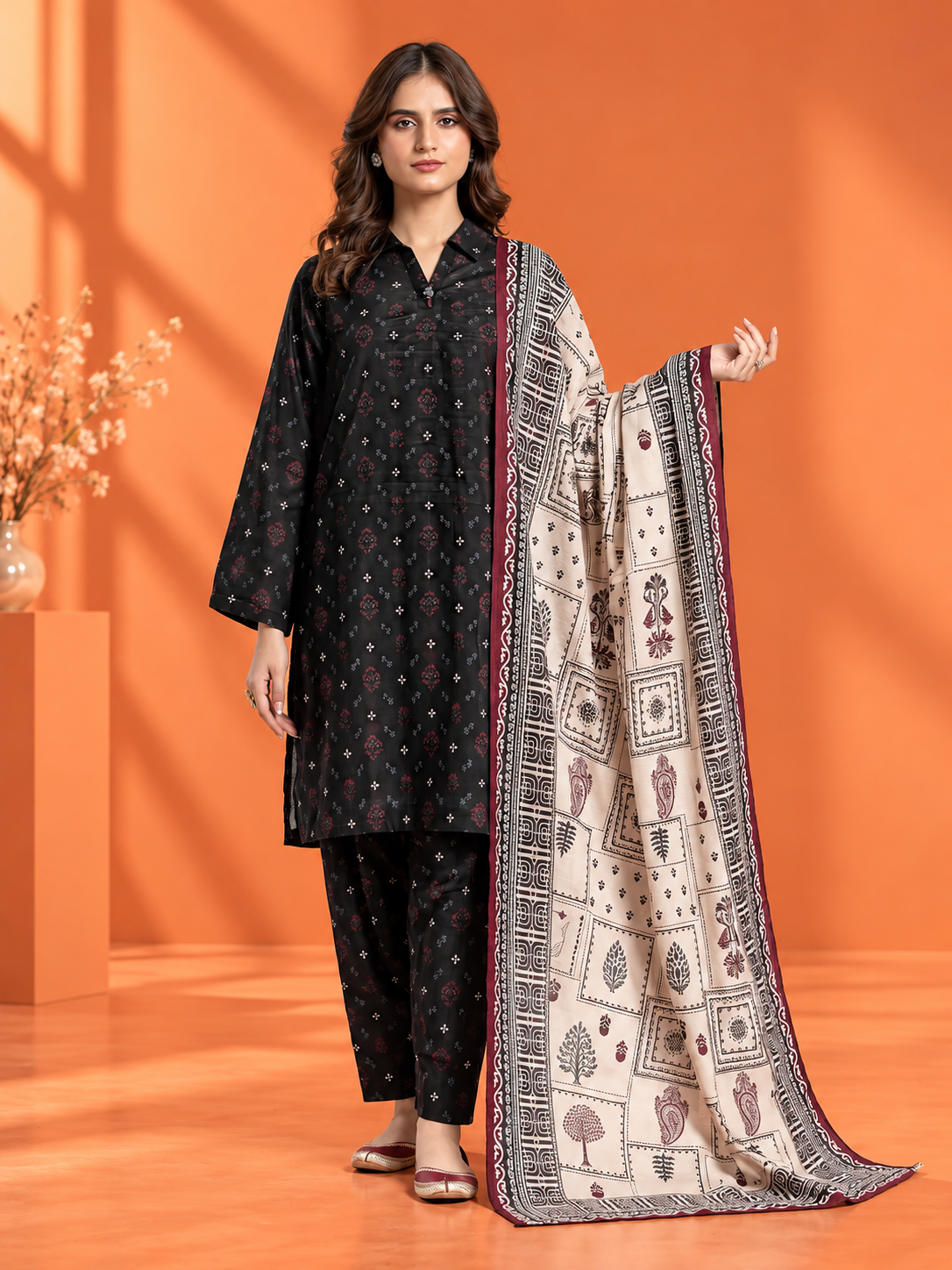 Printed khaddar suit