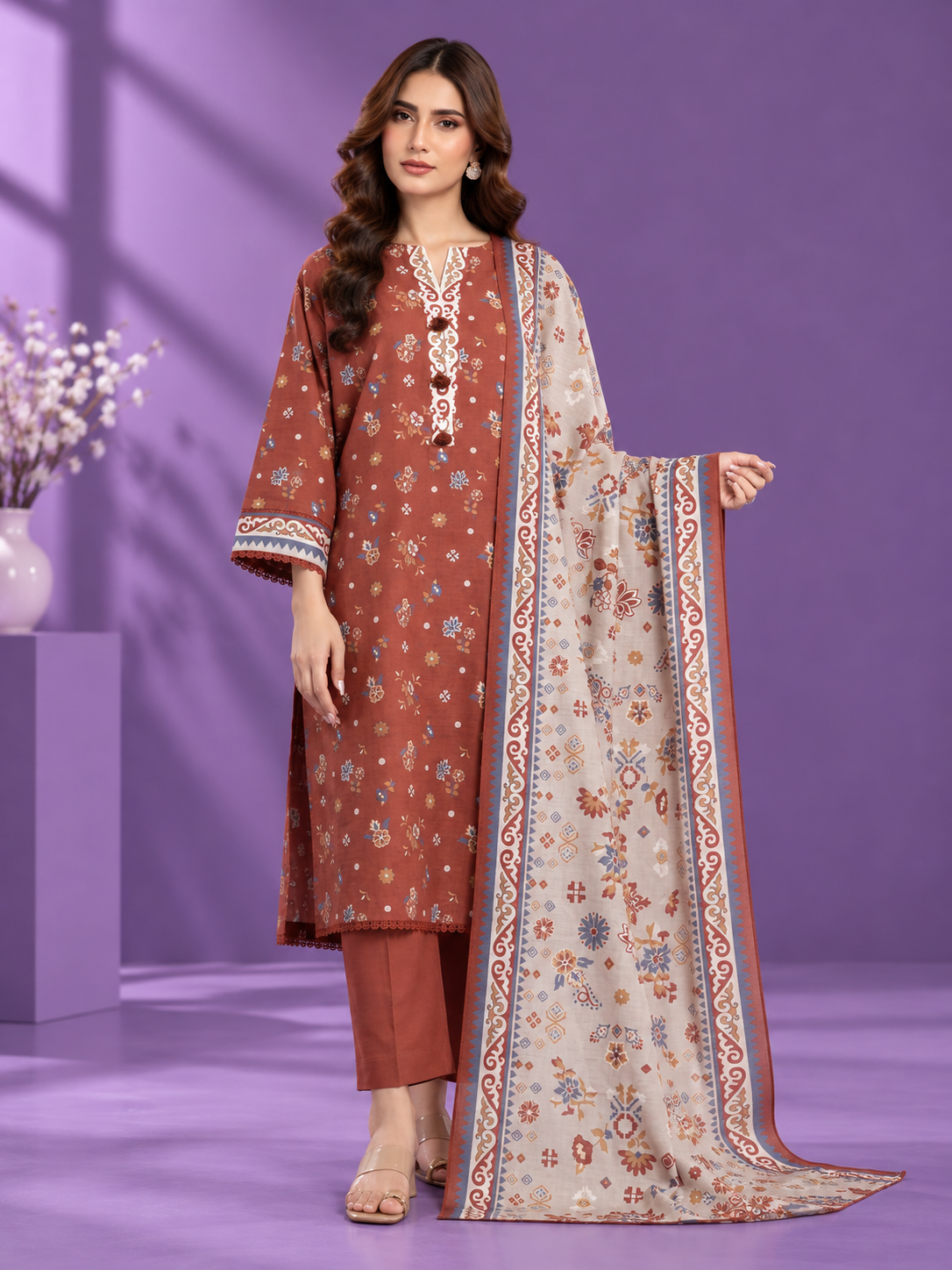 Printed khaddar suit
