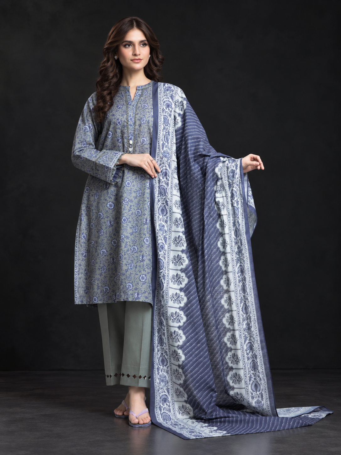 Printed khaddar suit
