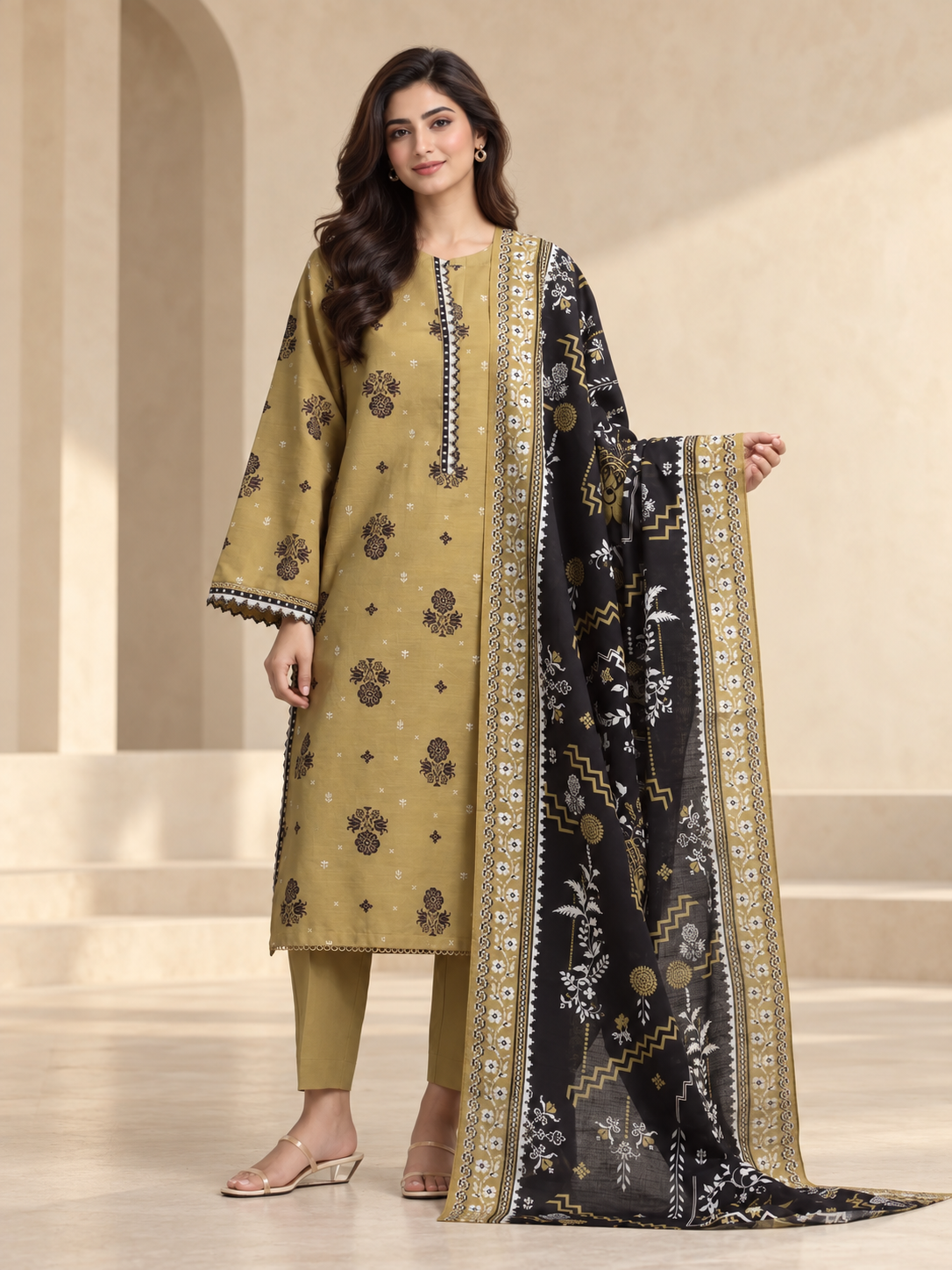 Printed khaddar suit