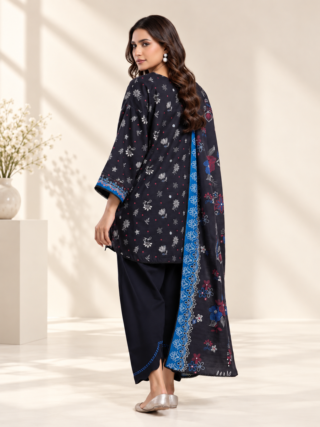 Printed khaddar suit