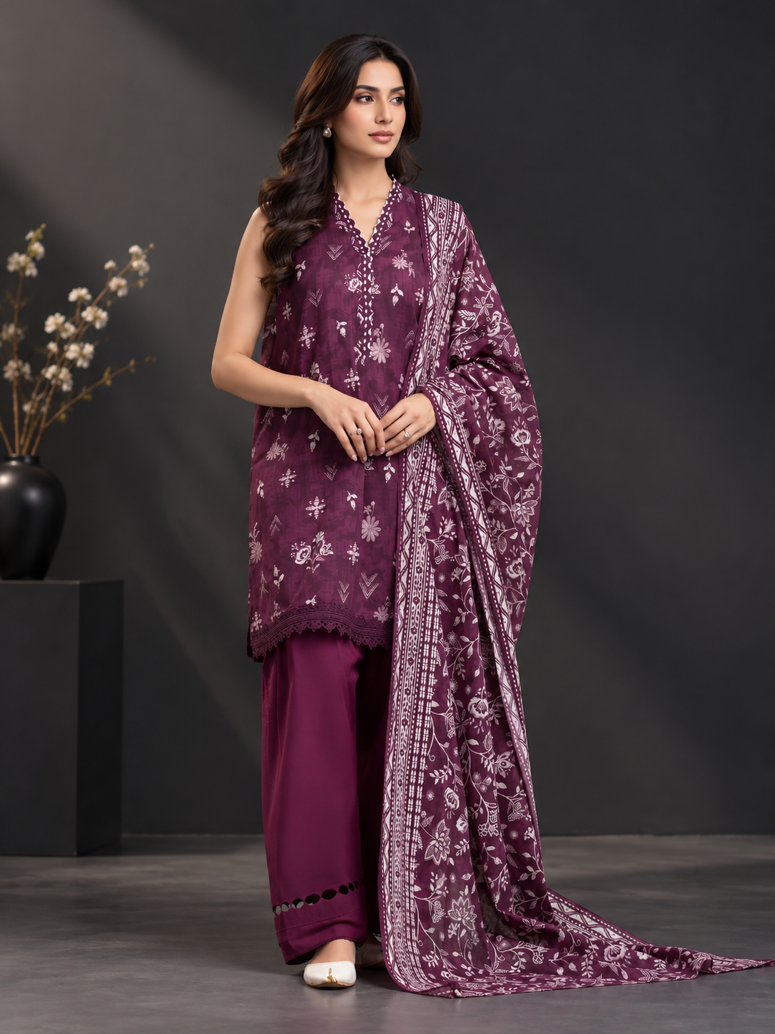 Printed khaddar suit