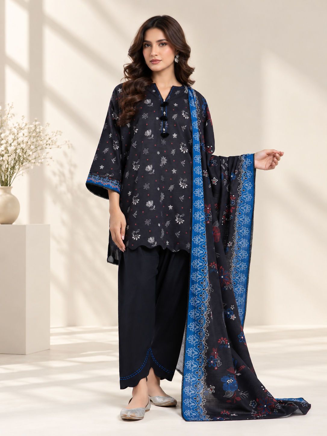 Printed khaddar suit