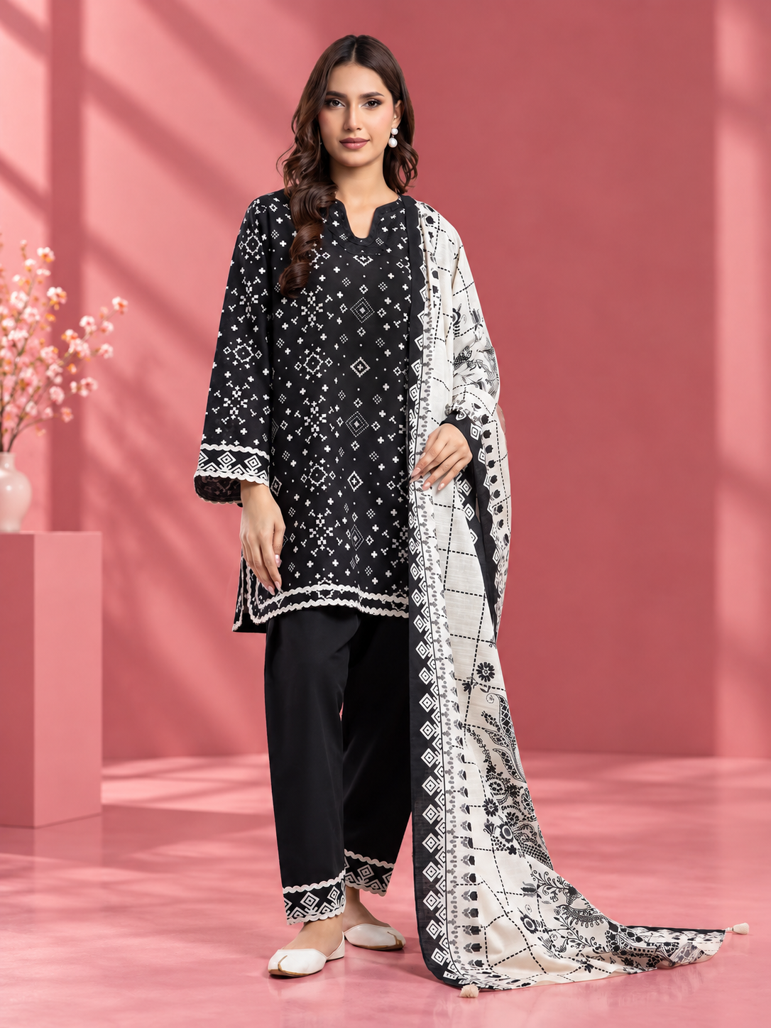 Printed khaddar suit