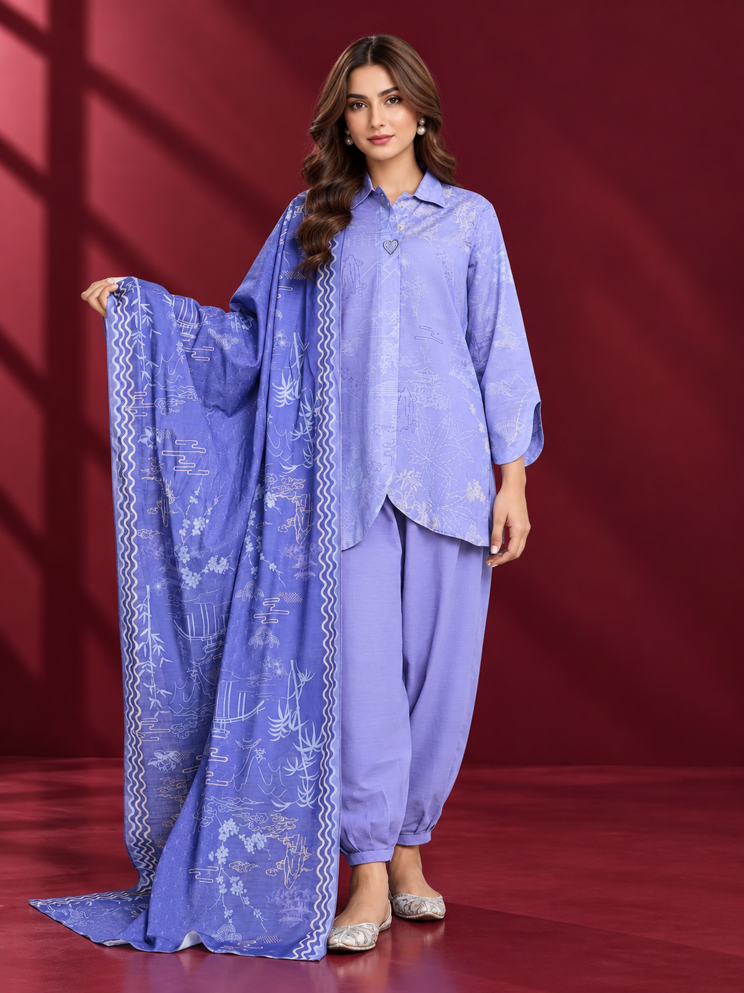 Printed khaddar suit