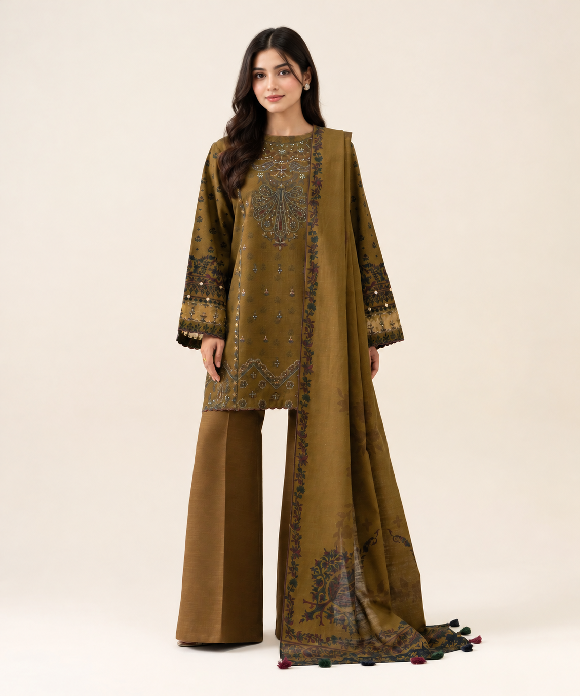 3 PIECE - EMBROIDERED LIGHT KHADDAR SUIT