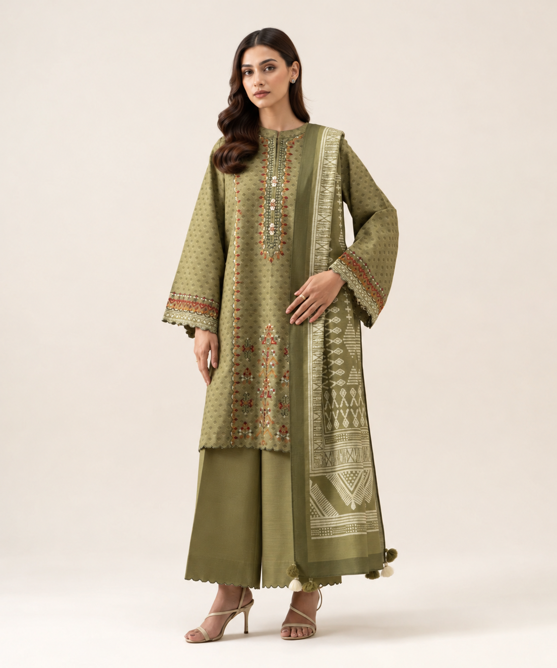 3 PIECE - EMBROIDERED LIGHT KHADDAR SUIT